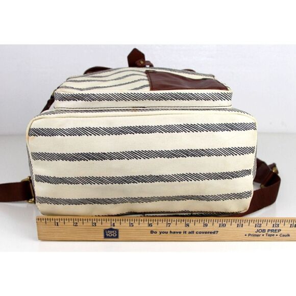 Fossil WHITE GRAY COATED CANVAS BROWN LEATHER TRIM HANDLES SHOULDER BAG BACKPACK - Picture 15 of 16